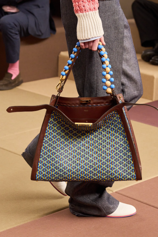 Fendi brown large peekaboo with blue details bag