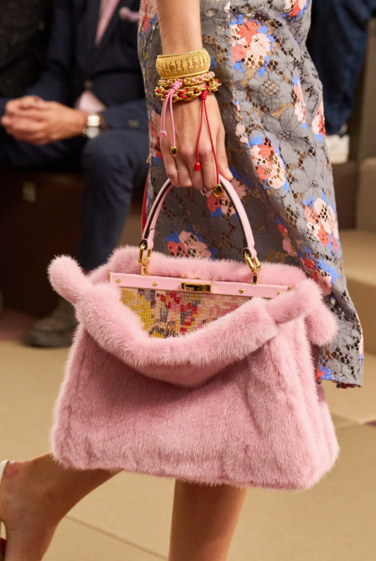 Pink fur Fendi Peekaboo with beading inside