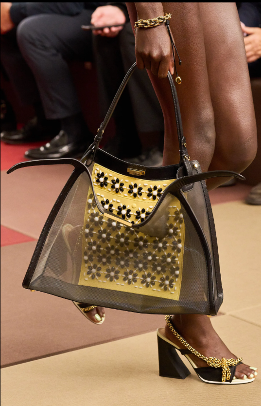 Fendi runway ss26 mesh bag with beaded flowers